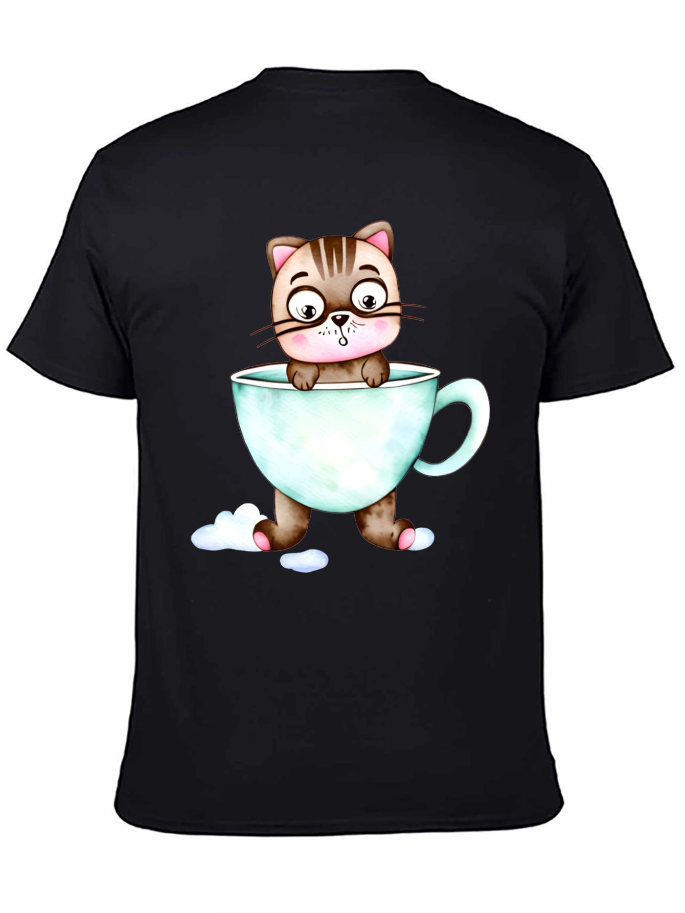 Cute Cat in a Cup Black T-Shirt