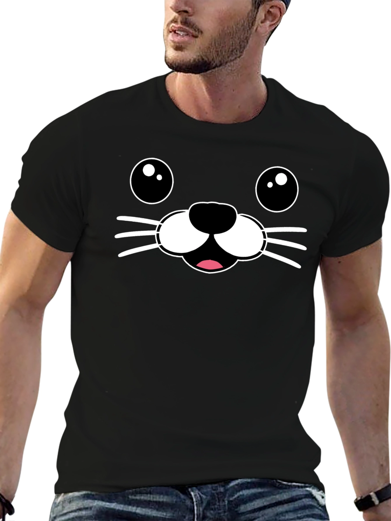 Cute Seal Face Graphic Tee - Black T-Shirt