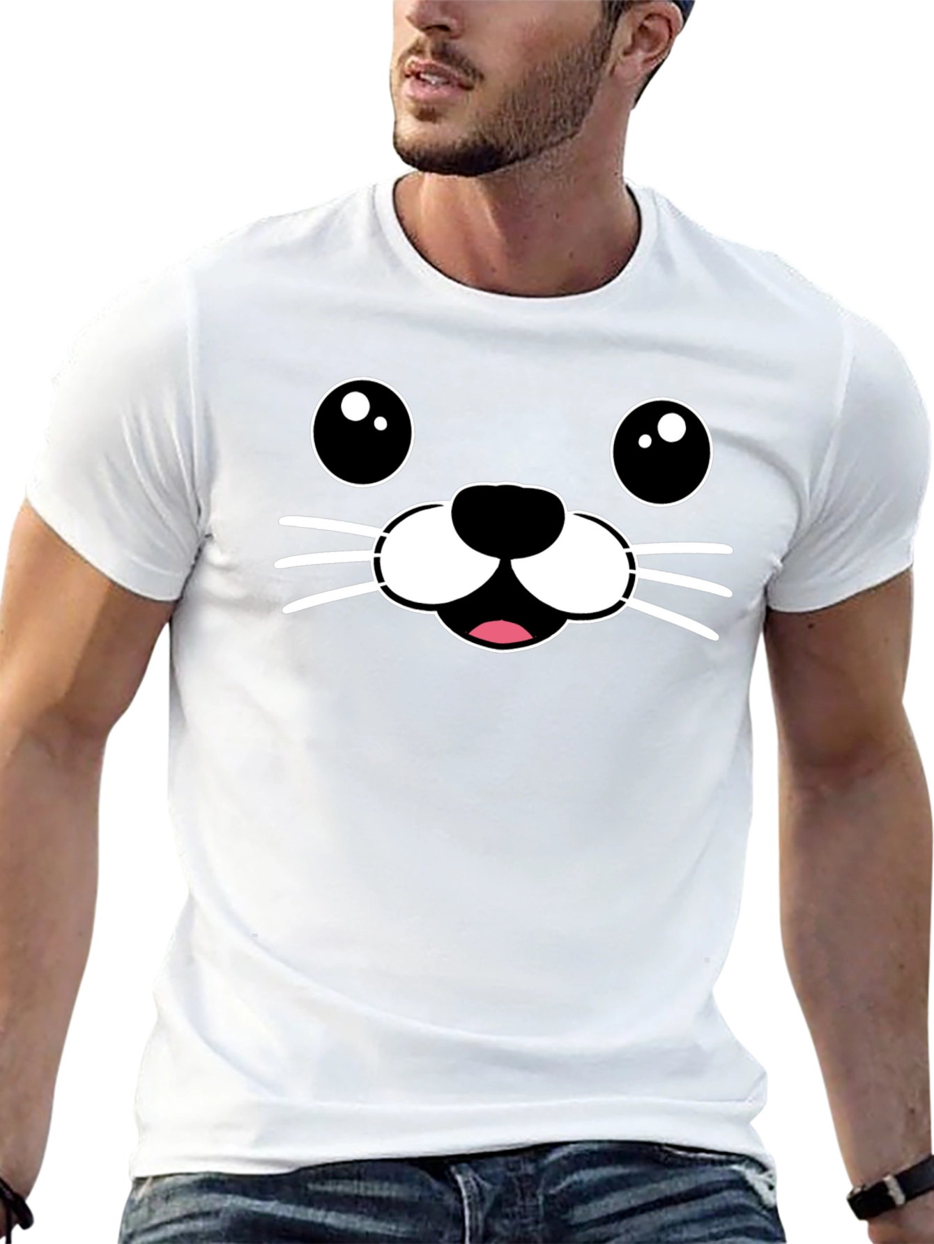 Cute Seal Face Graphic Tee - Black T-Shirt