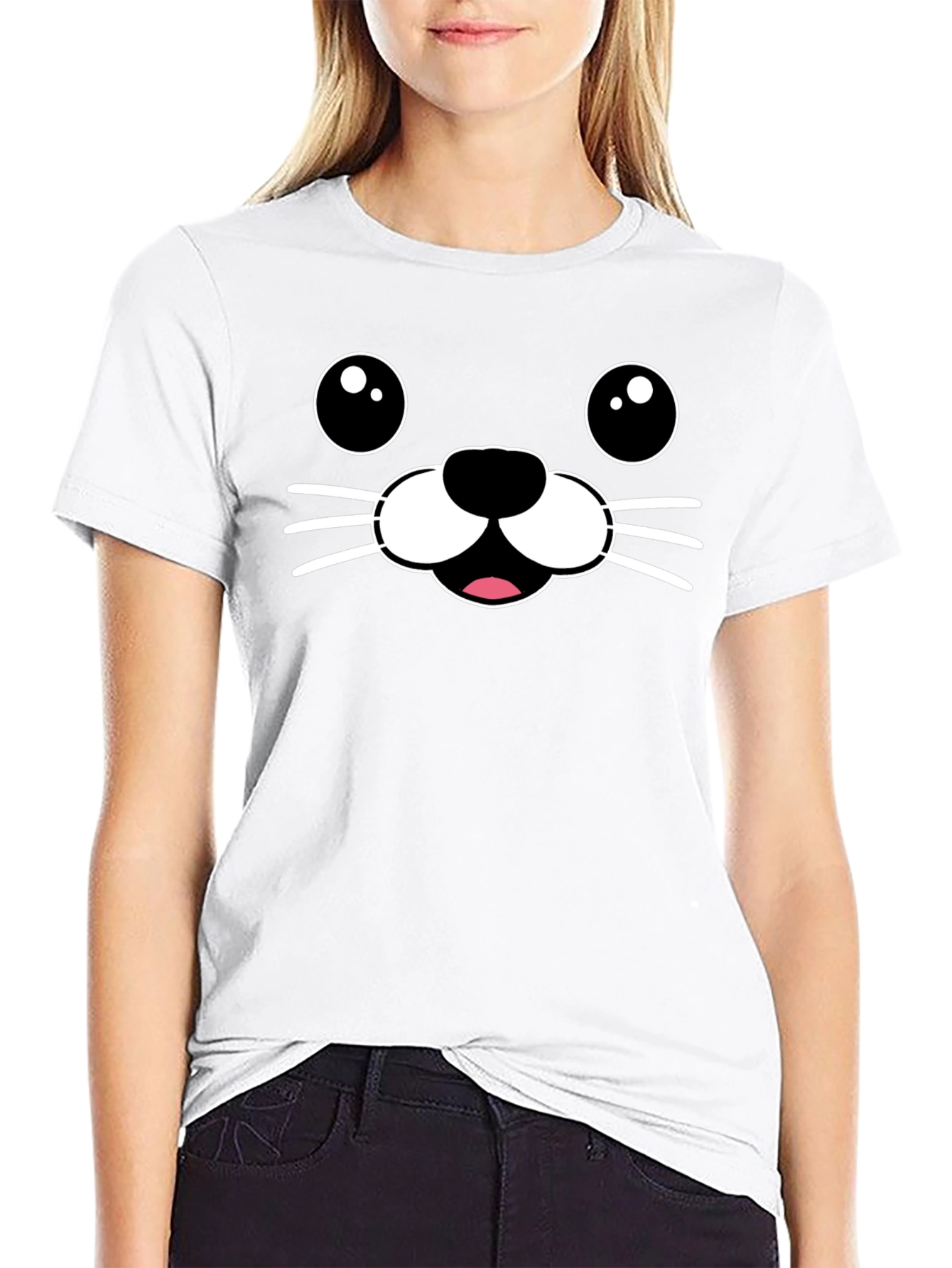 Cute Seal Face Graphic Tee - Black T-Shirt