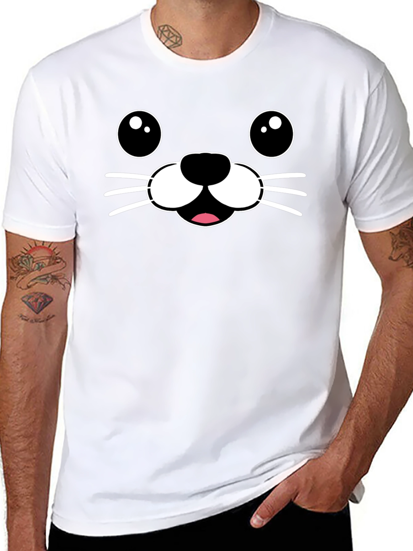 Cute Seal Face Graphic Tee - Black T-Shirt