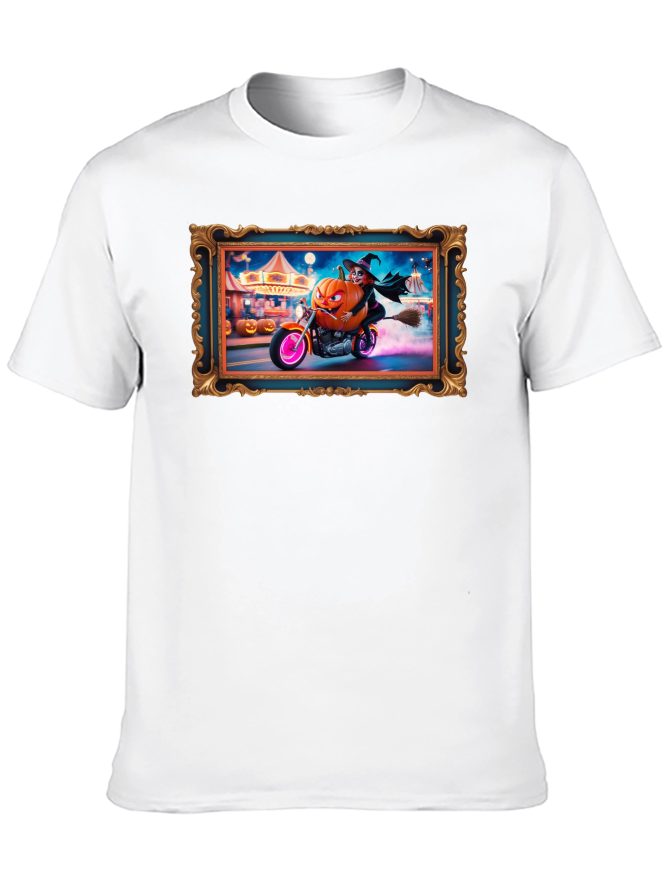 Halloween Witch Pumpkin Motorcycle T-Shirt