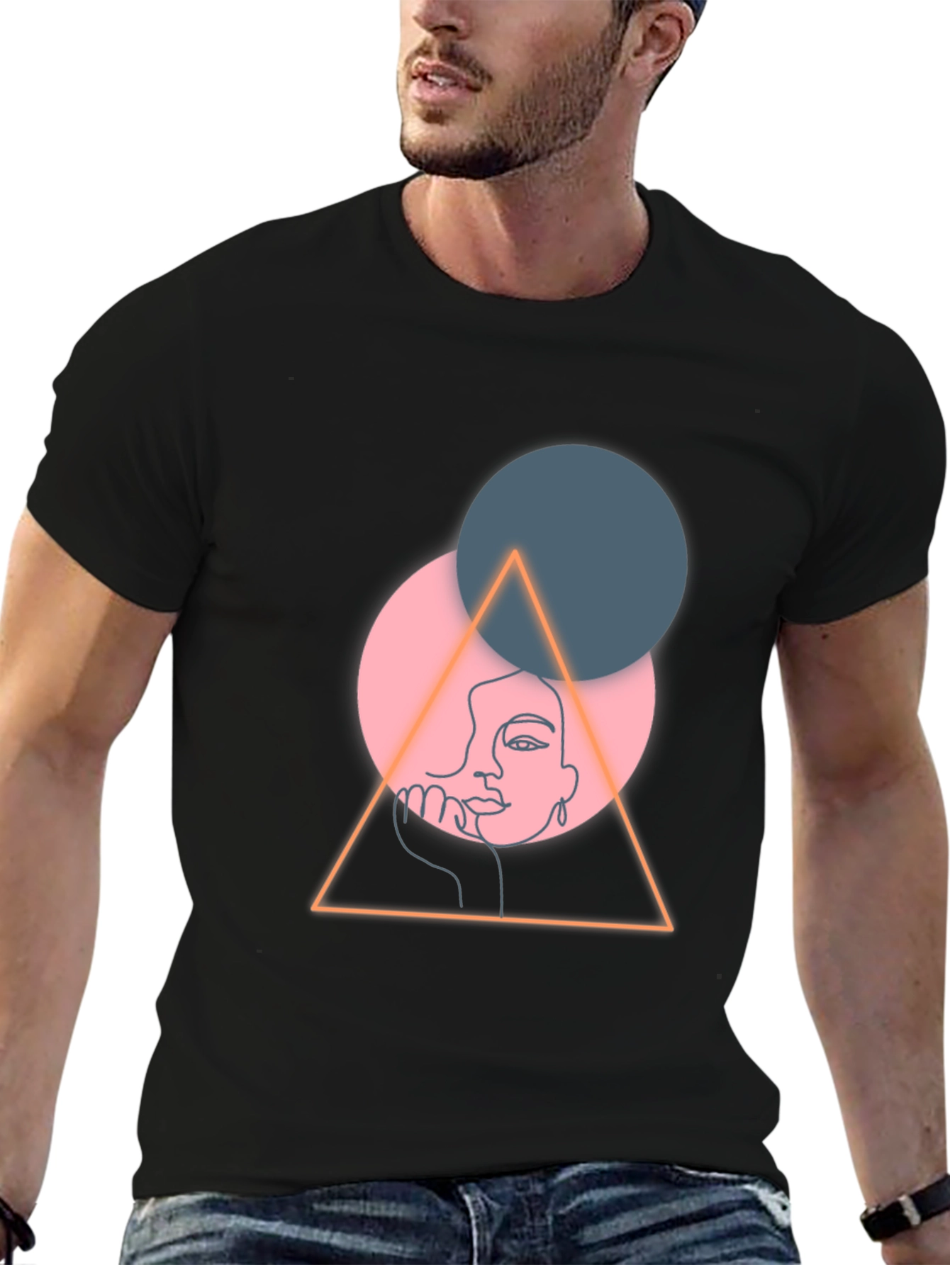 Abstract Face Graphic Tee - Black