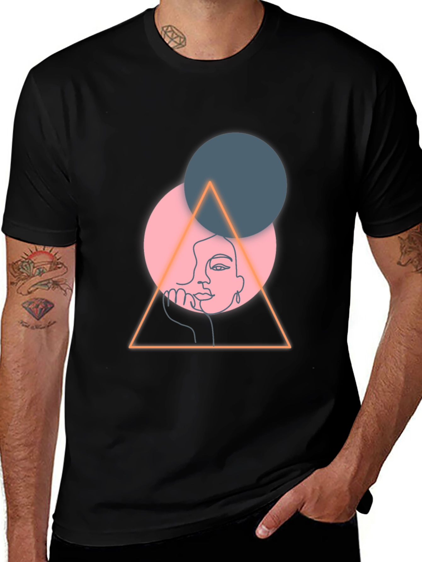 Abstract Face Graphic Tee - Black