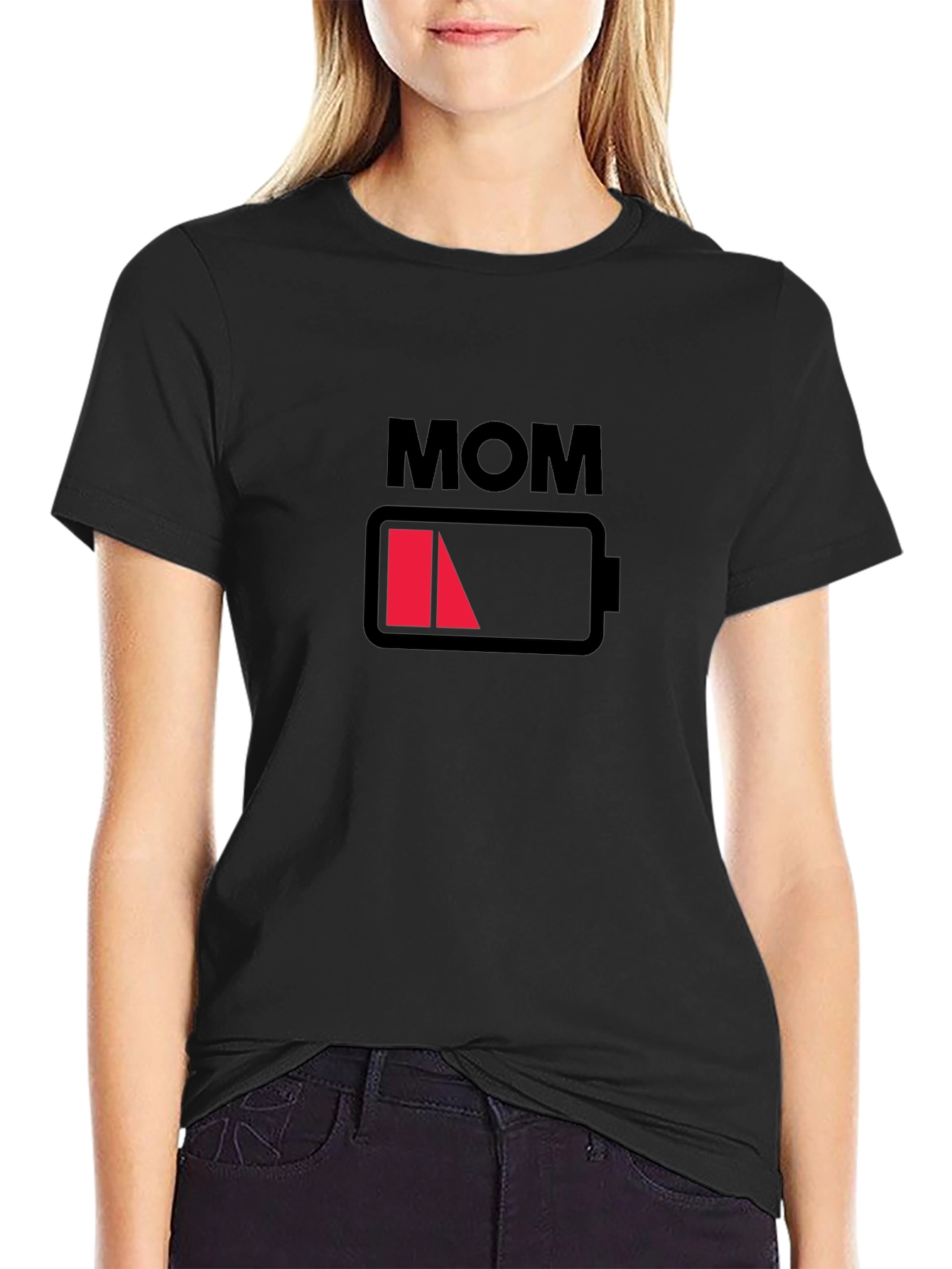 Mom Low Battery Black Graphic T-Shirt