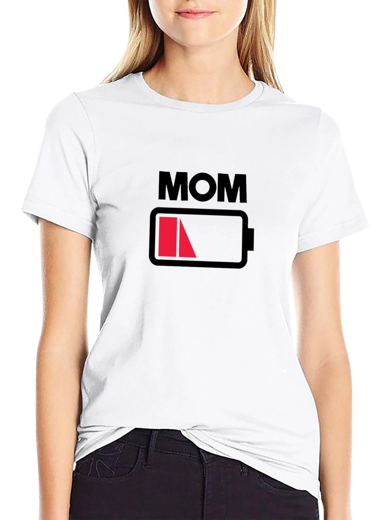 Mom Low Battery Black Graphic T-Shirt