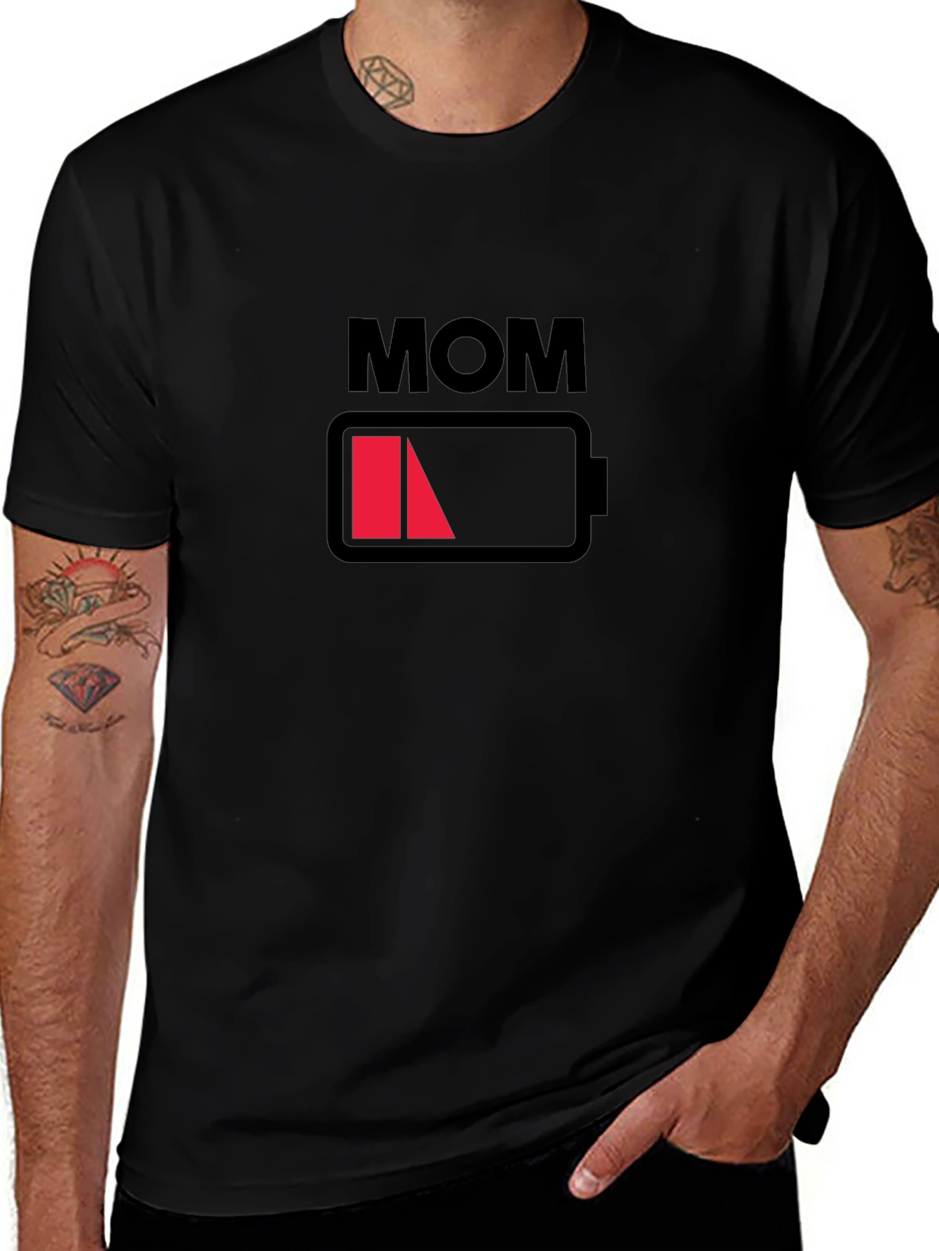 Mom Low Battery Black Graphic T-Shirt