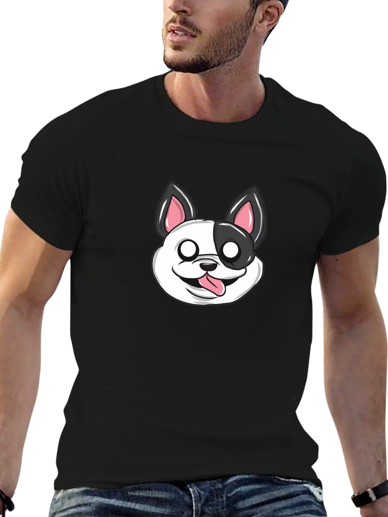 Cartoon Dog Graphic T-Shirt - Black