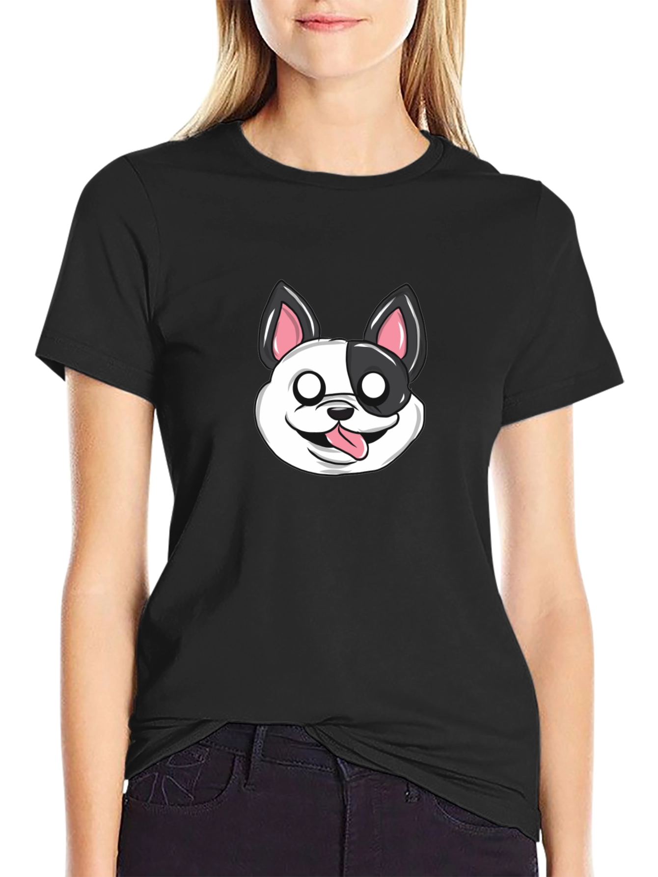 Cartoon Dog Graphic T-Shirt - Black