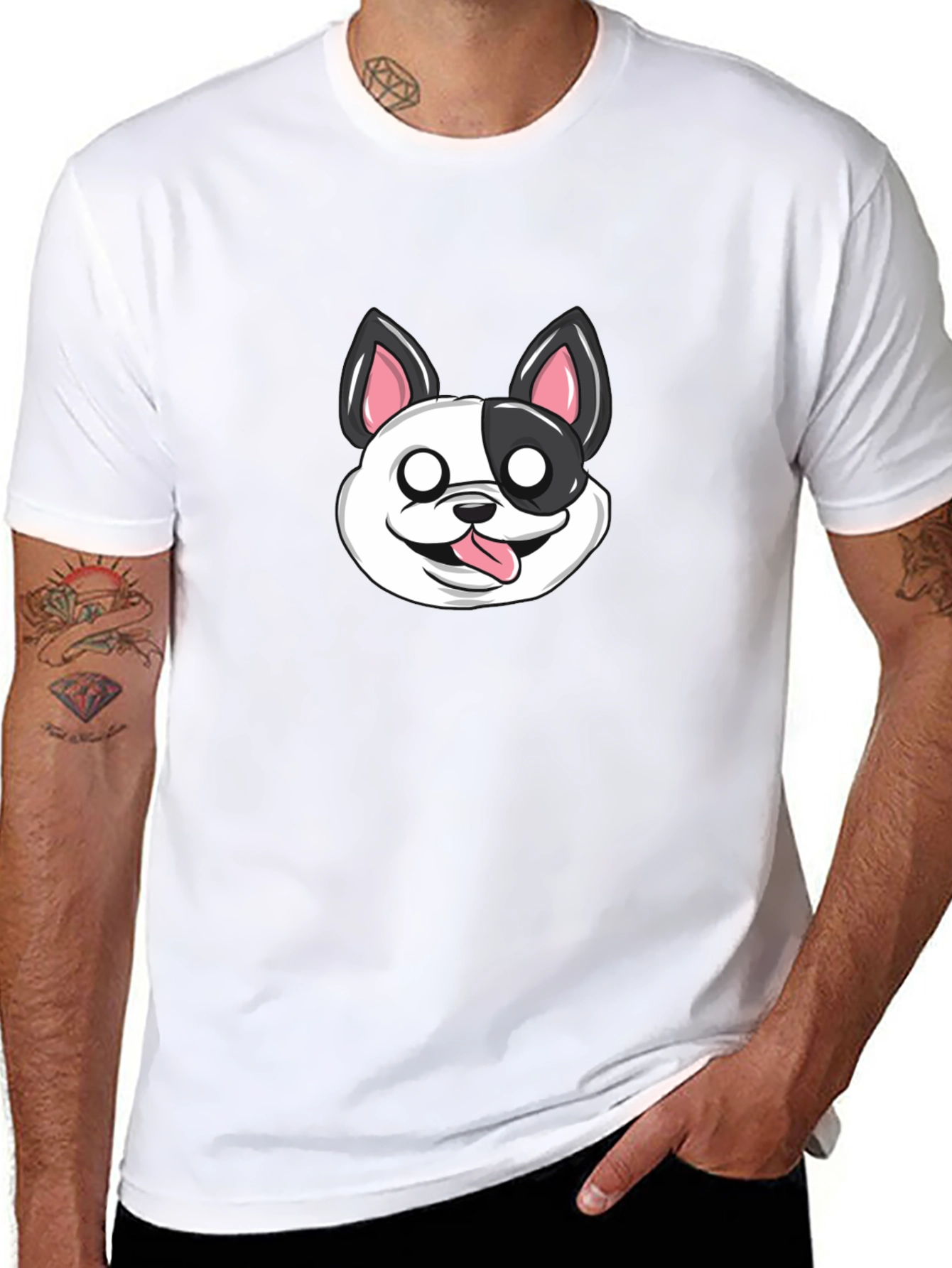 Cartoon Dog Graphic T-Shirt - Black
