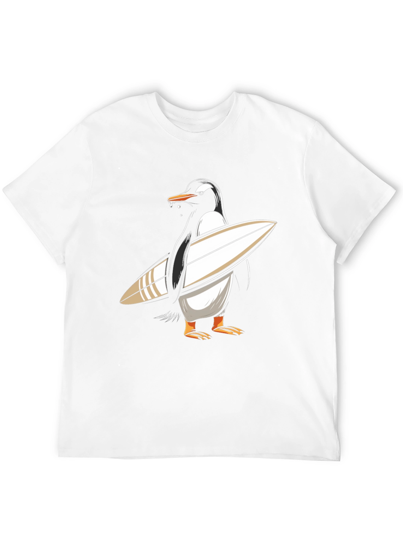 Surfing Penguin Graphic Tee - Black Cotton T-Shirt