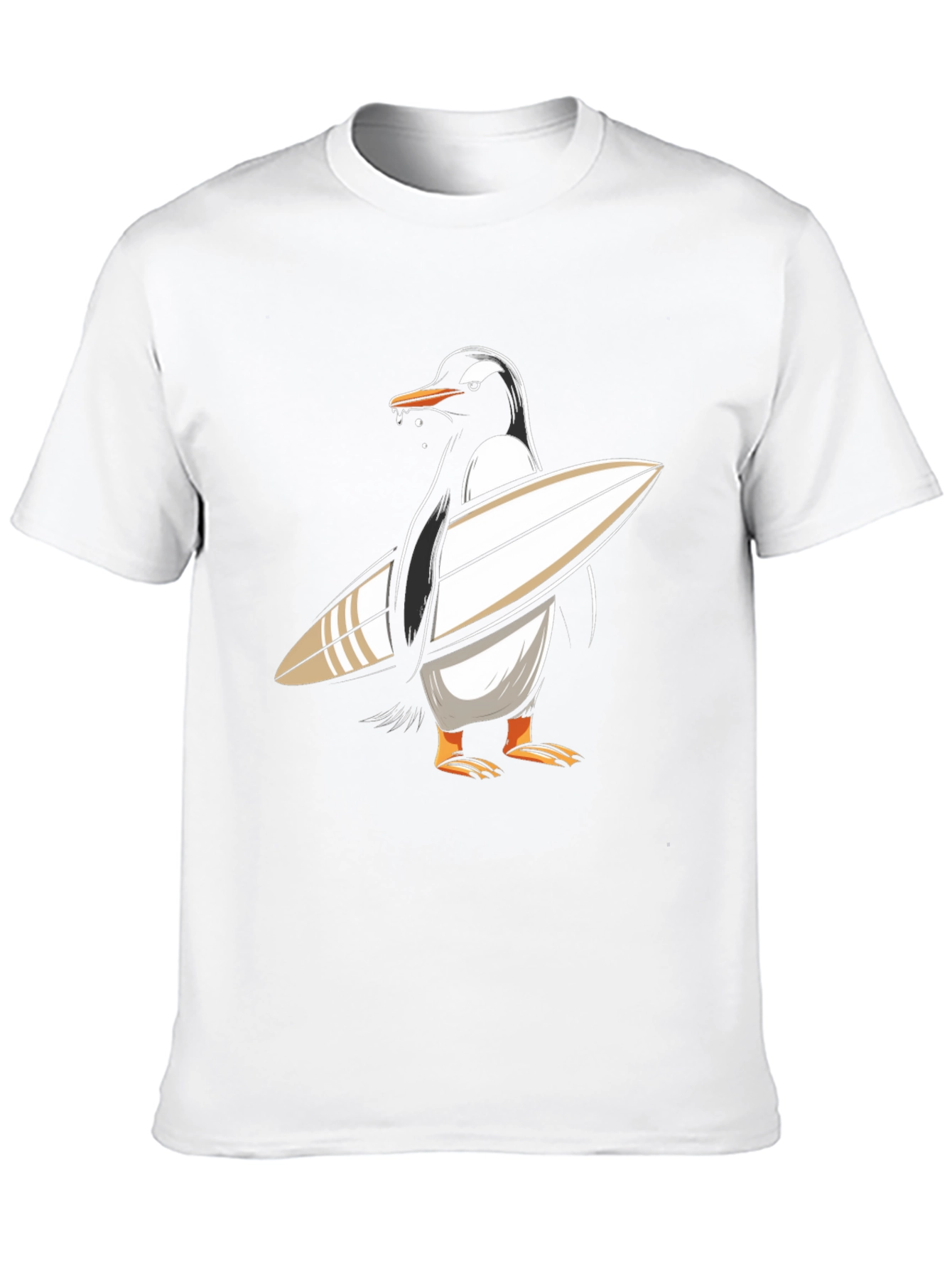 Surfing Penguin Graphic Tee - Black Cotton T-Shirt