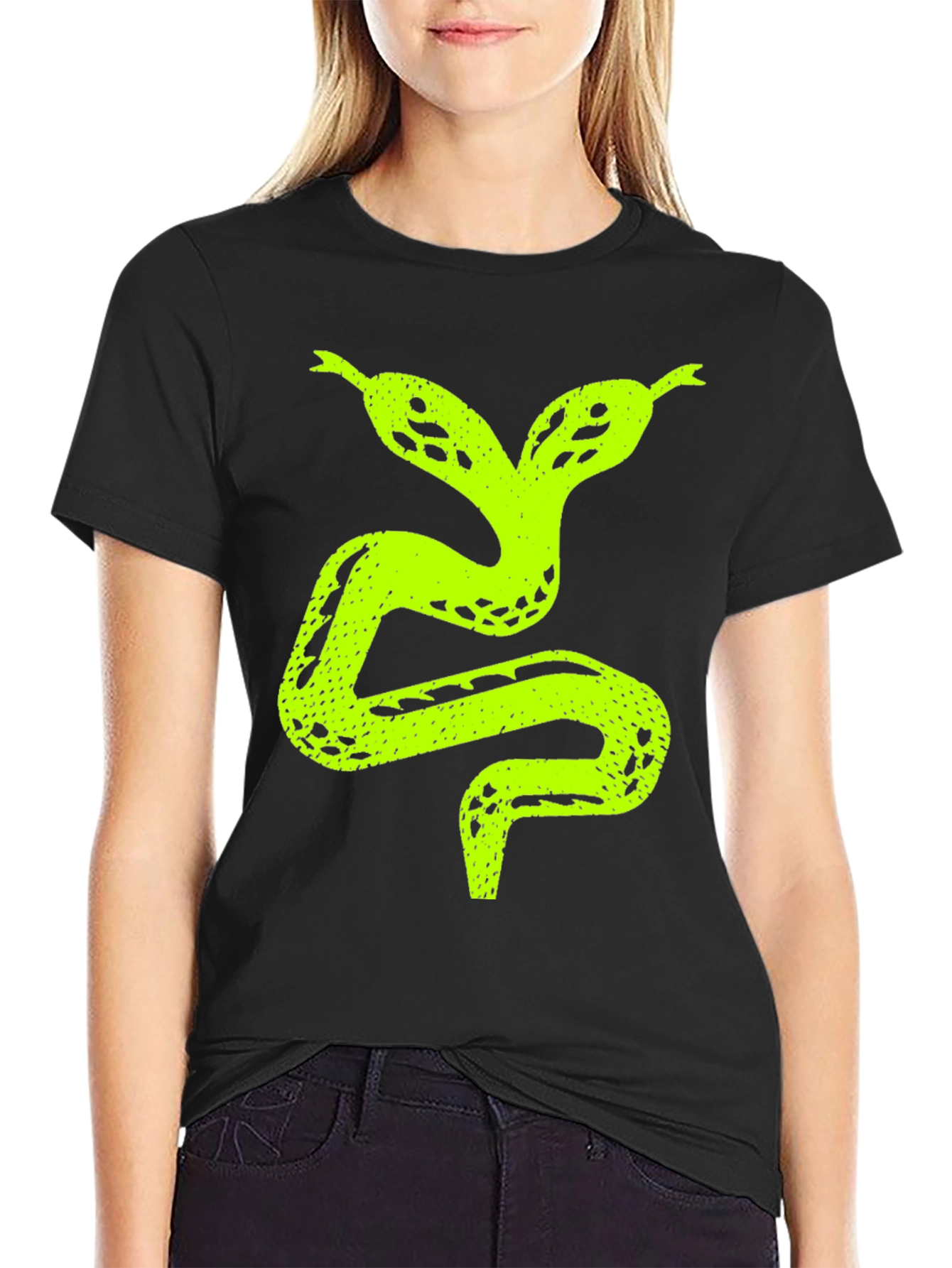 Two-Headed Snake Graphic T-Shirt - Black