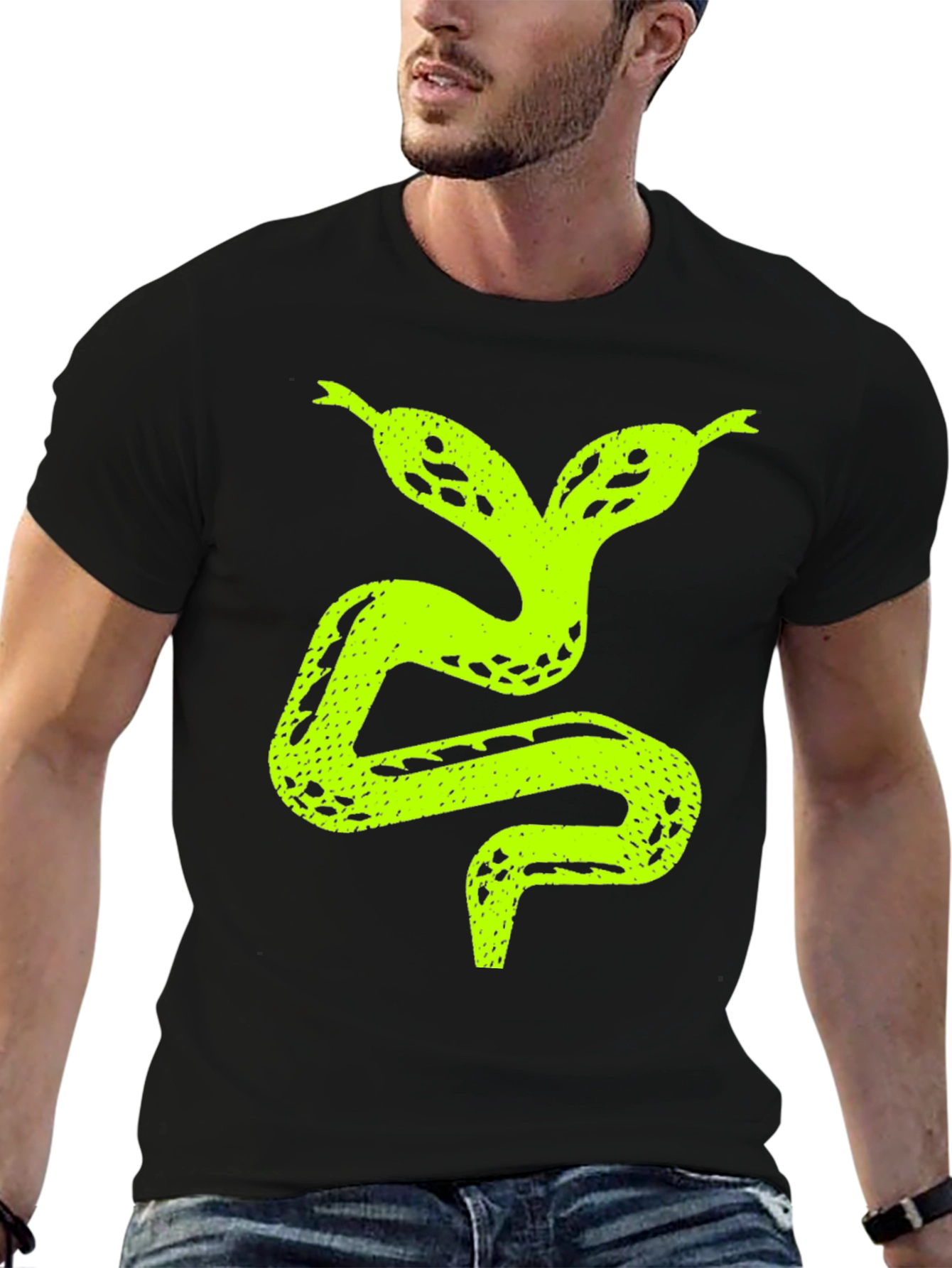 Two-Headed Snake Graphic T-Shirt - Black