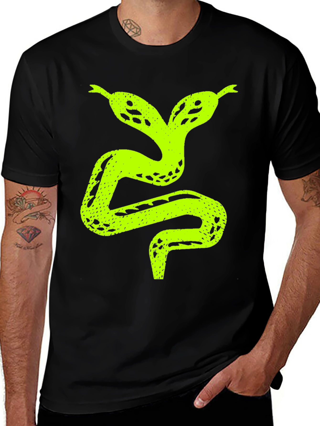 Two-Headed Snake Graphic T-Shirt - Black