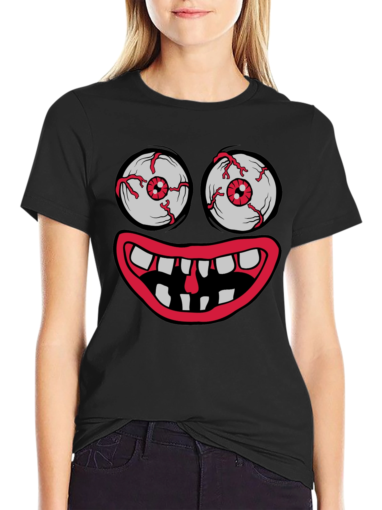 Monster Face Graphic Tee - Crazy Eyes & Mouth!