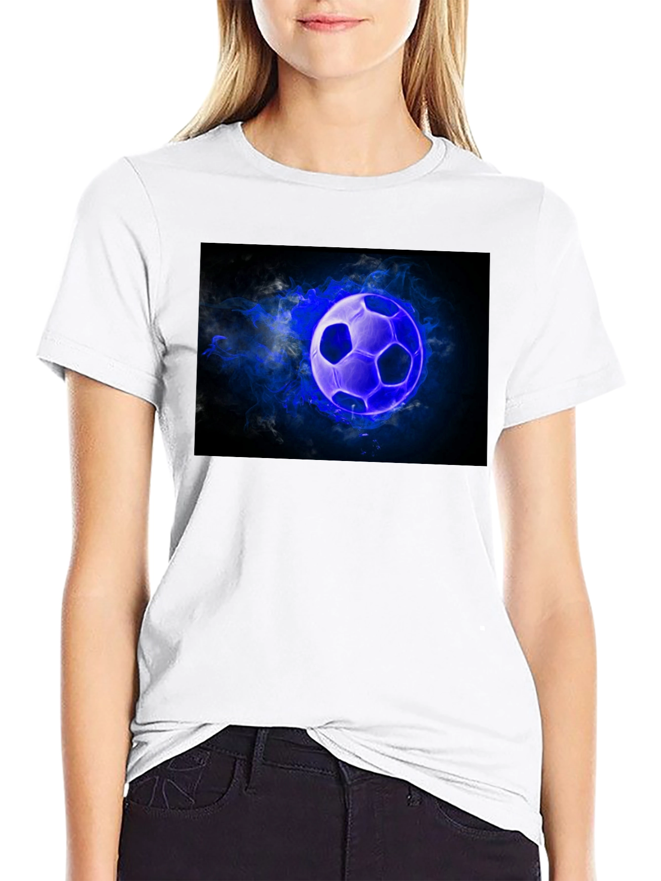 Glowing Soccer Ball Graphic Black T-Shirt