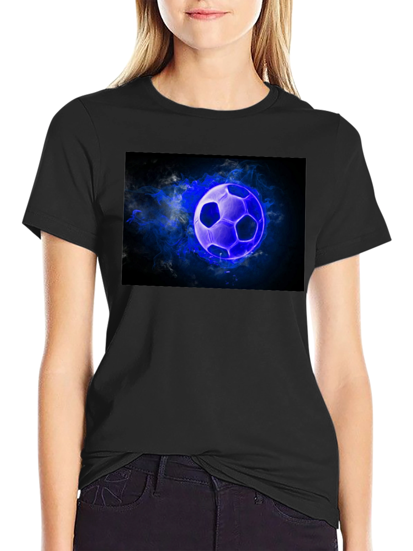 Glowing Soccer Ball Graphic Black T-Shirt