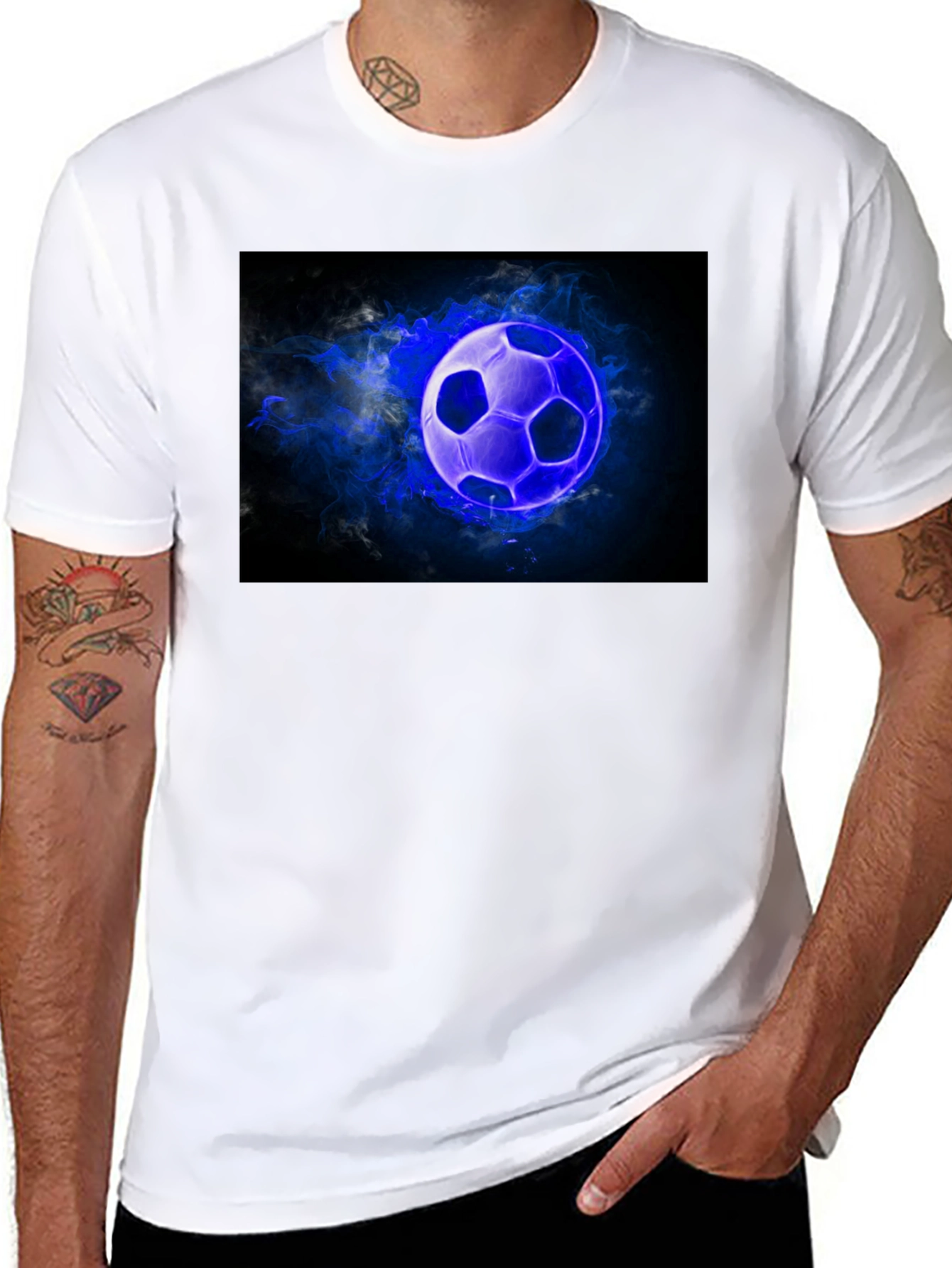 Glowing Soccer Ball Graphic Black T-Shirt