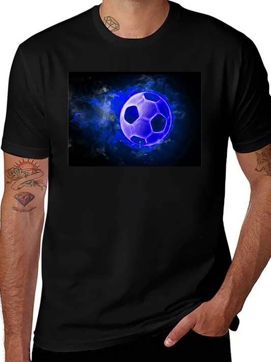 Glowing Soccer Ball Graphic Black T-Shirt