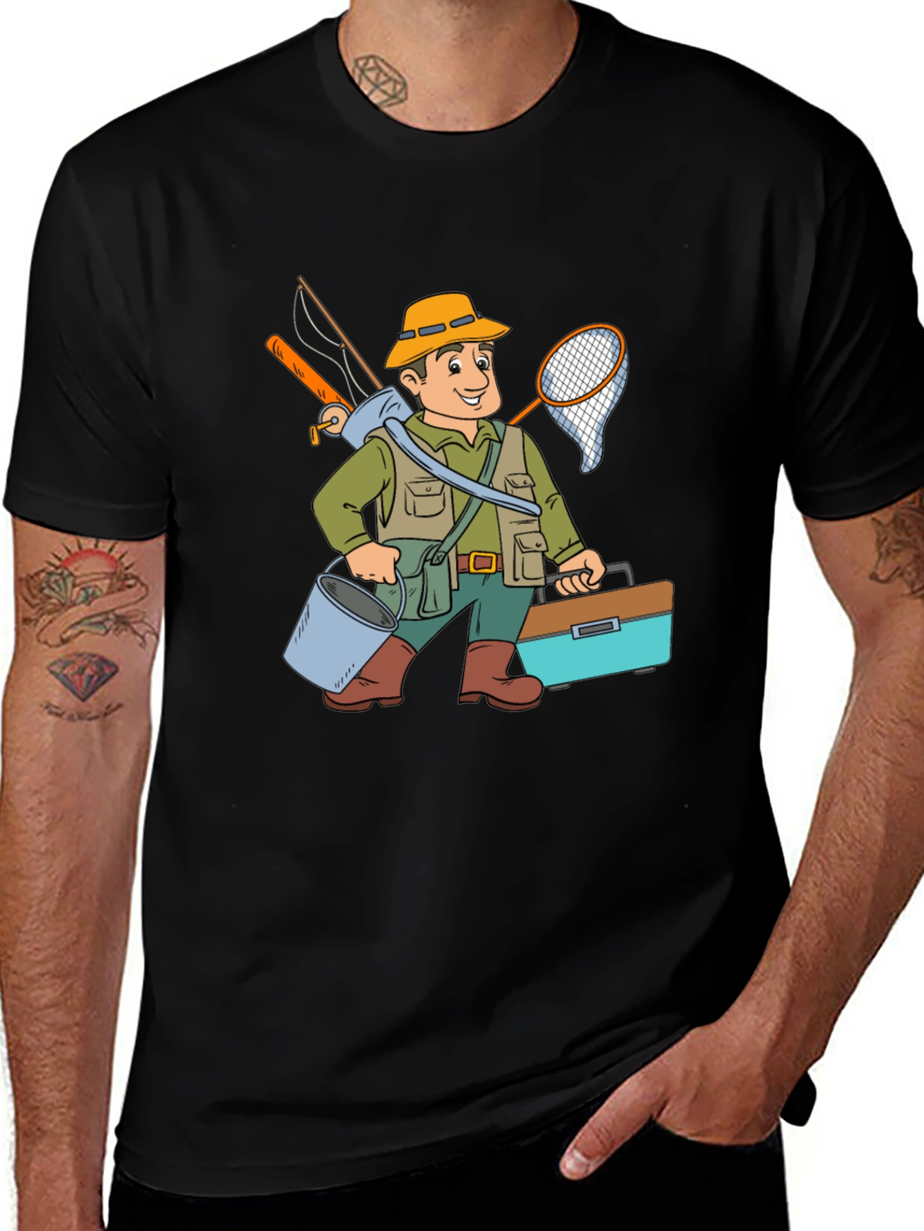 Cartoon Fisherman Graphic Tee - Unique Design