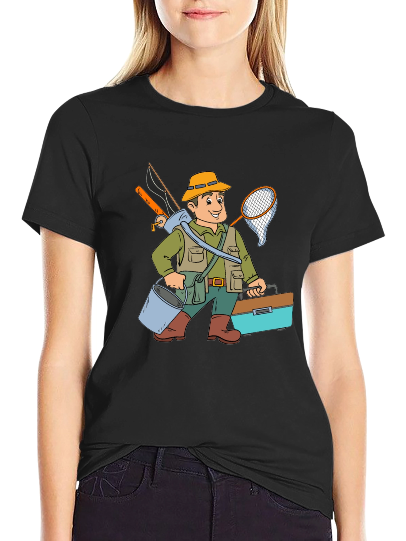 Cartoon Fisherman Graphic Tee - Unique Design