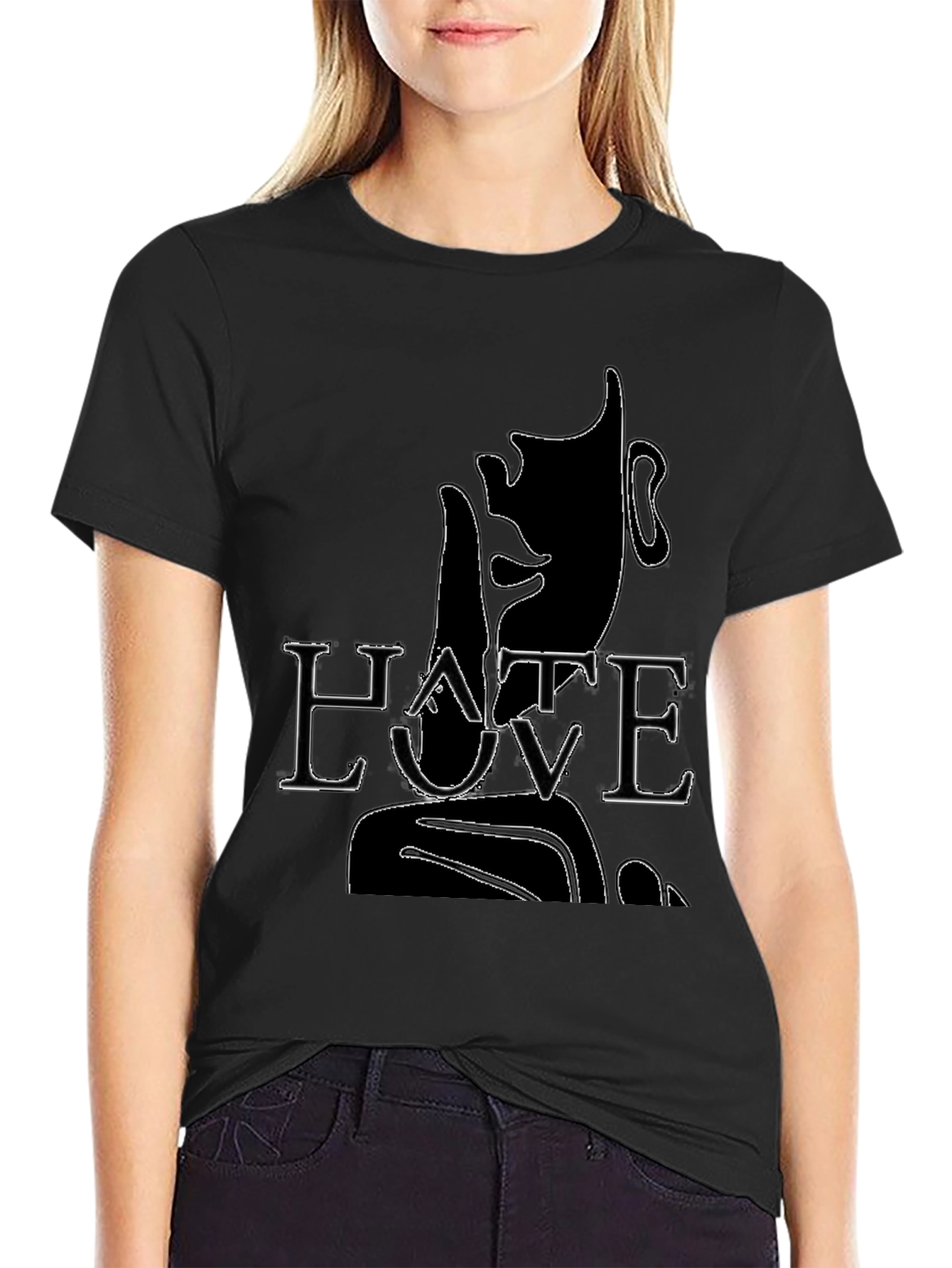 Hate Love Graphic Print Black T-Shirt
