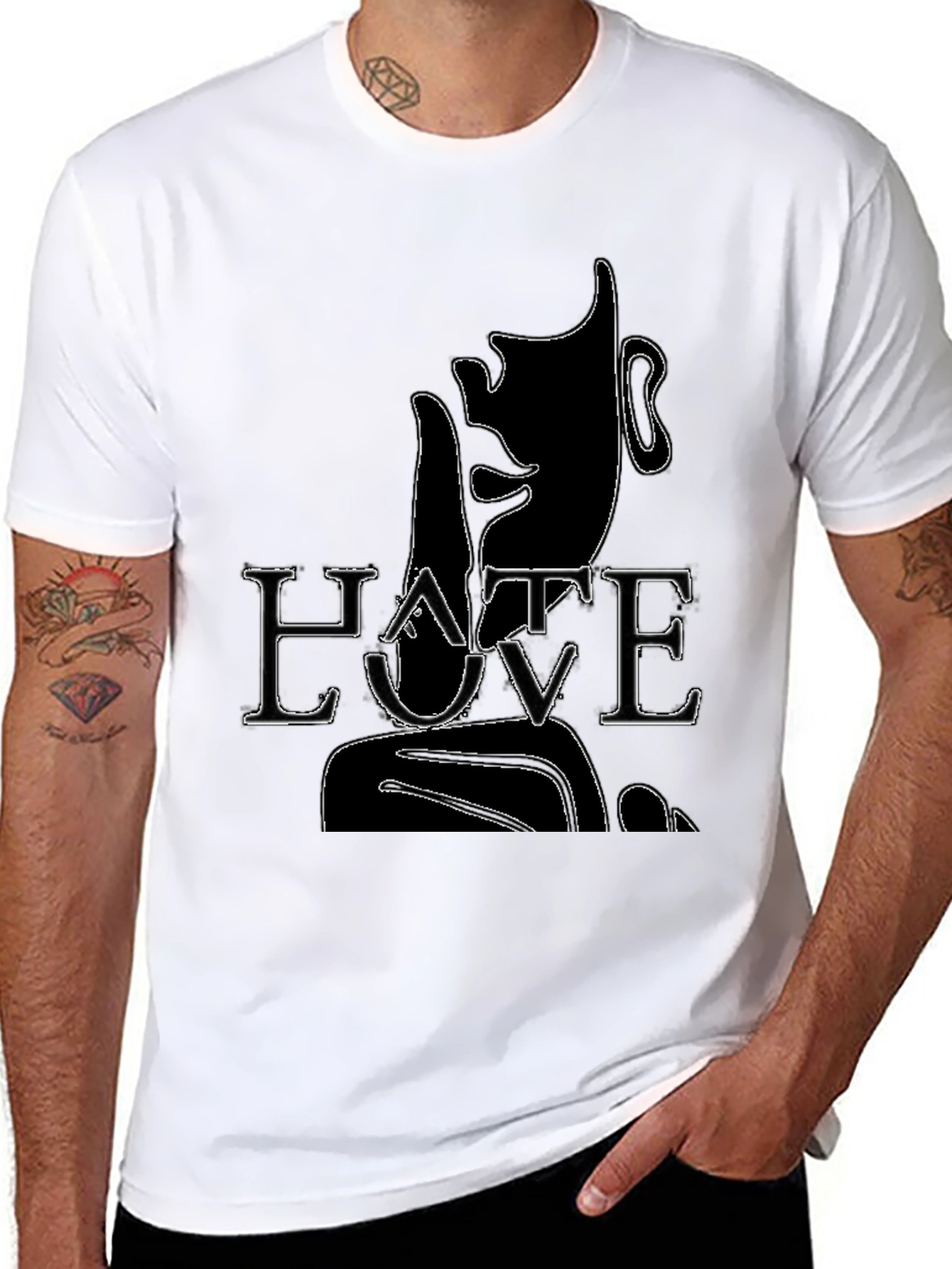 Hate Love Graphic Print Black T-Shirt
