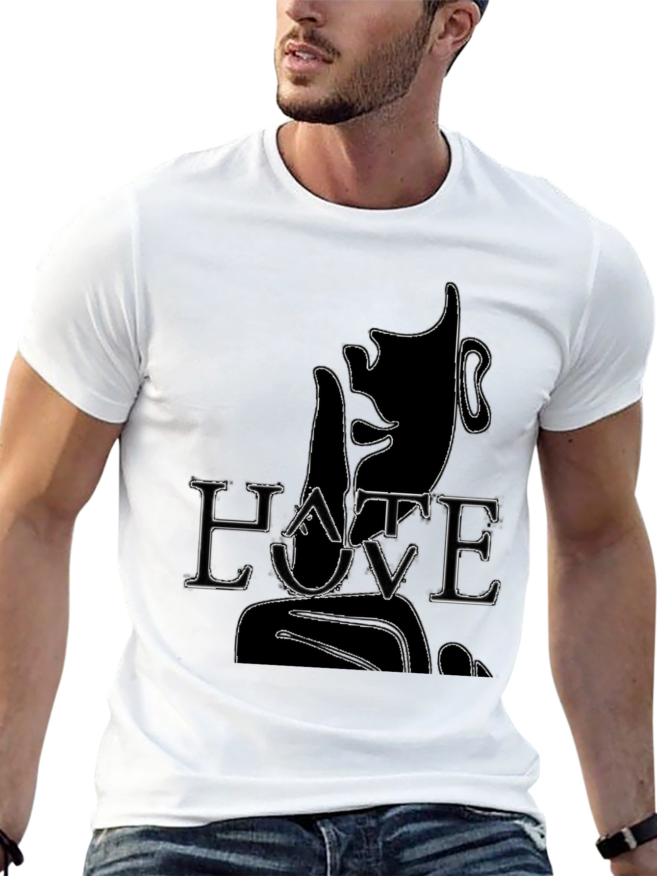 Hate Love Graphic Print Black T-Shirt