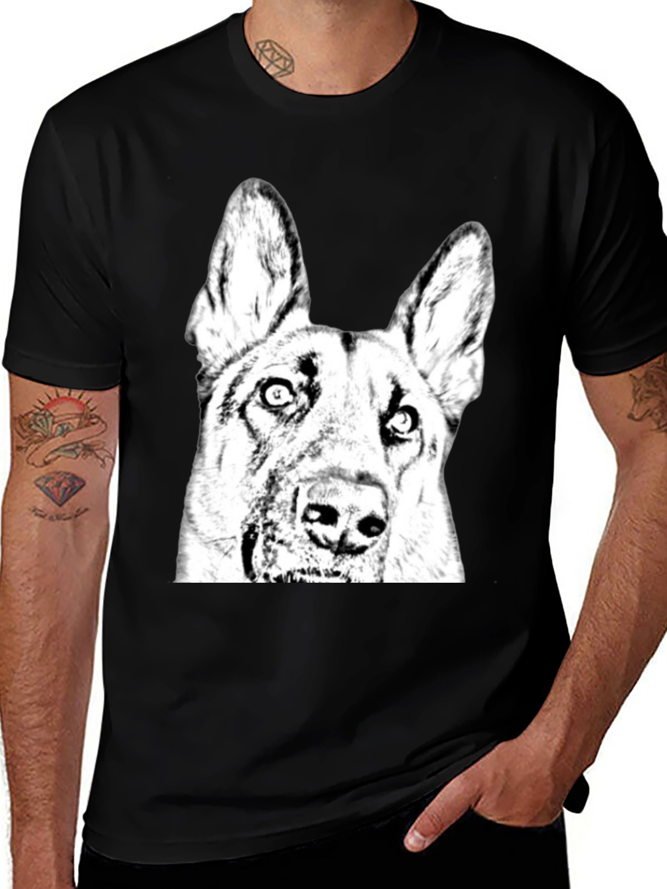 Dog Graphic Tee - Black Cotton Blend Comfort