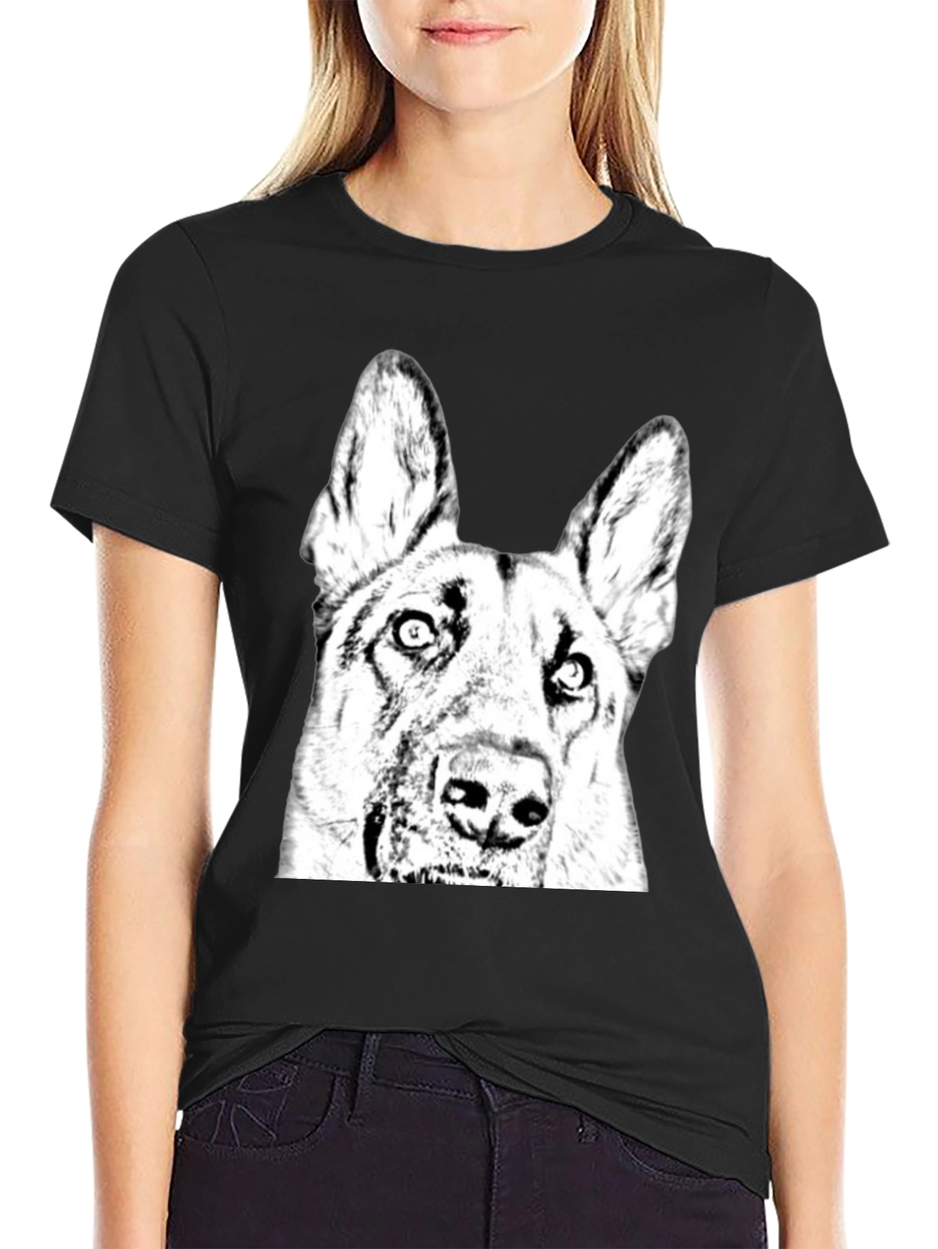 Dog Graphic Tee - Black Cotton Blend Comfort
