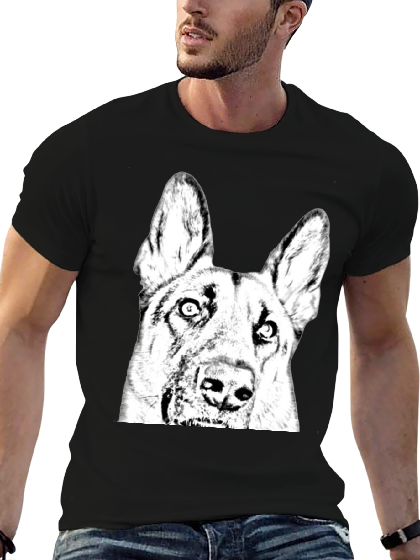 Dog Graphic Tee - Black Cotton Blend Comfort