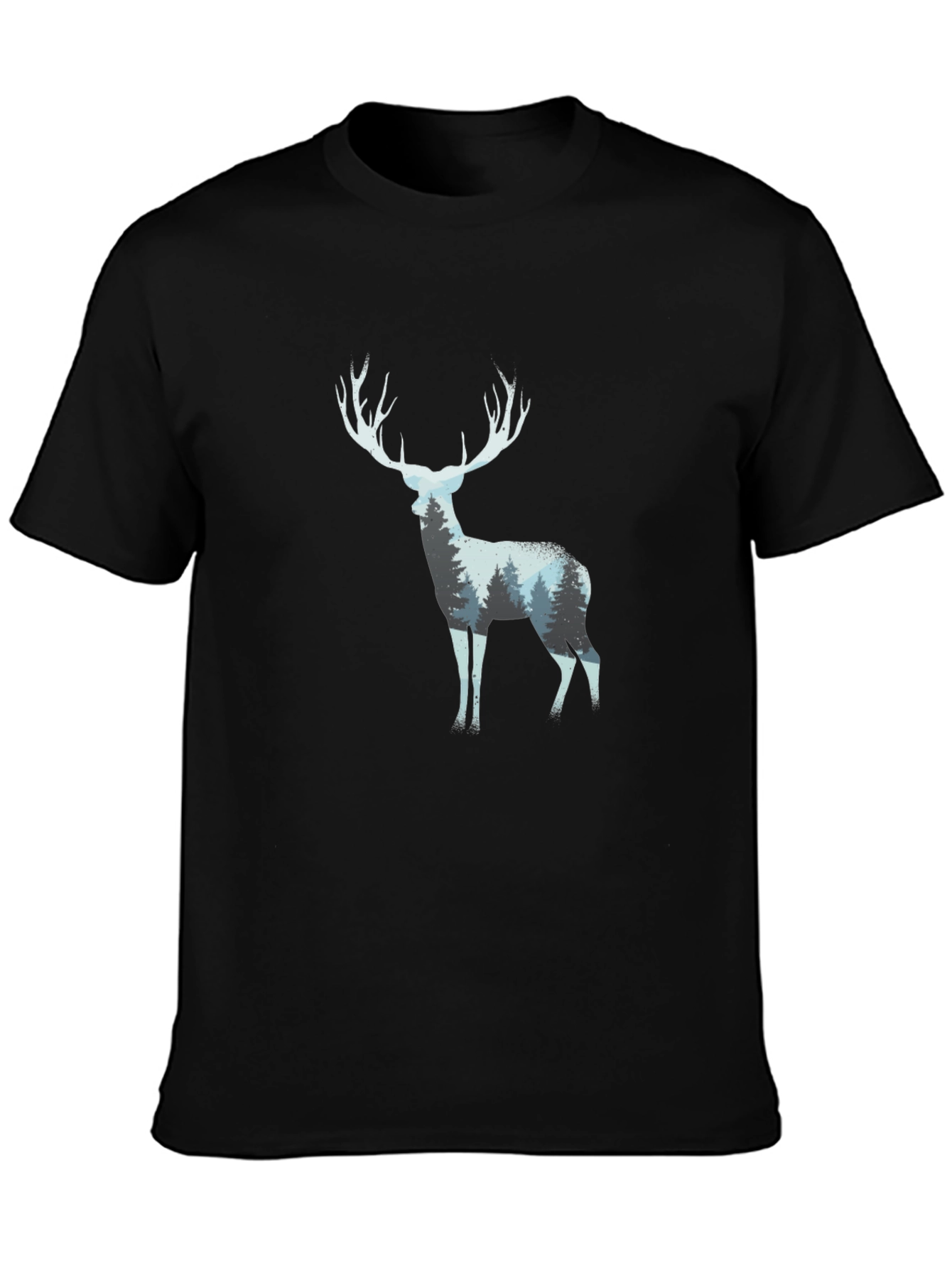 Deer Forest Silhouette Black T-Shirt