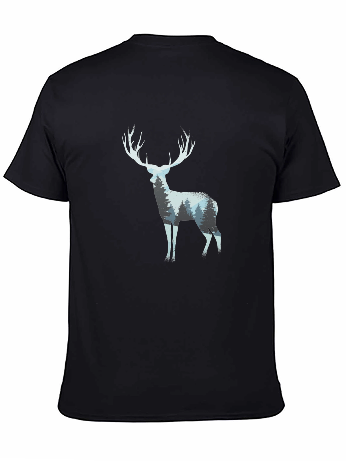 Deer Forest Silhouette Black T-Shirt