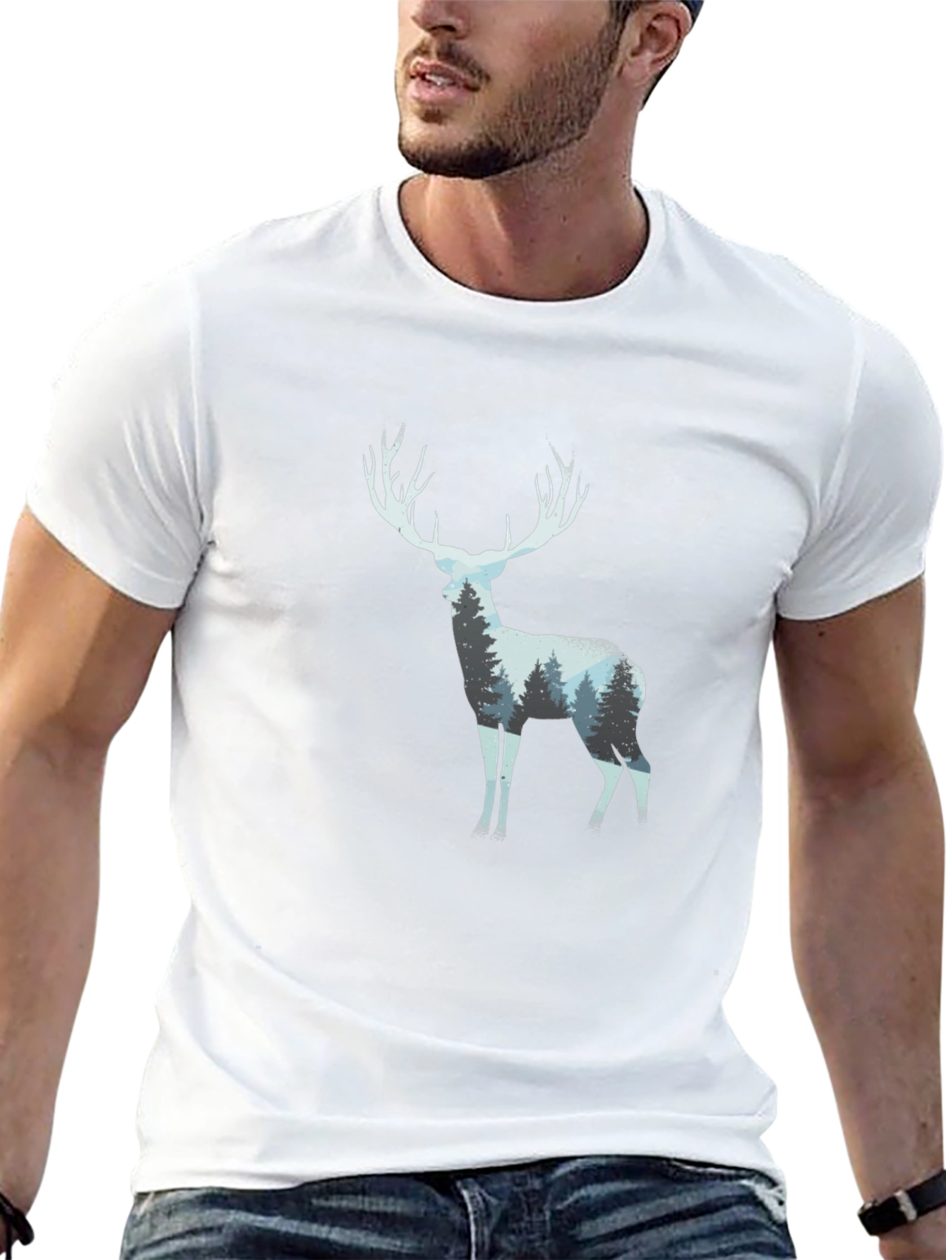 Deer Forest Silhouette Black T-Shirt