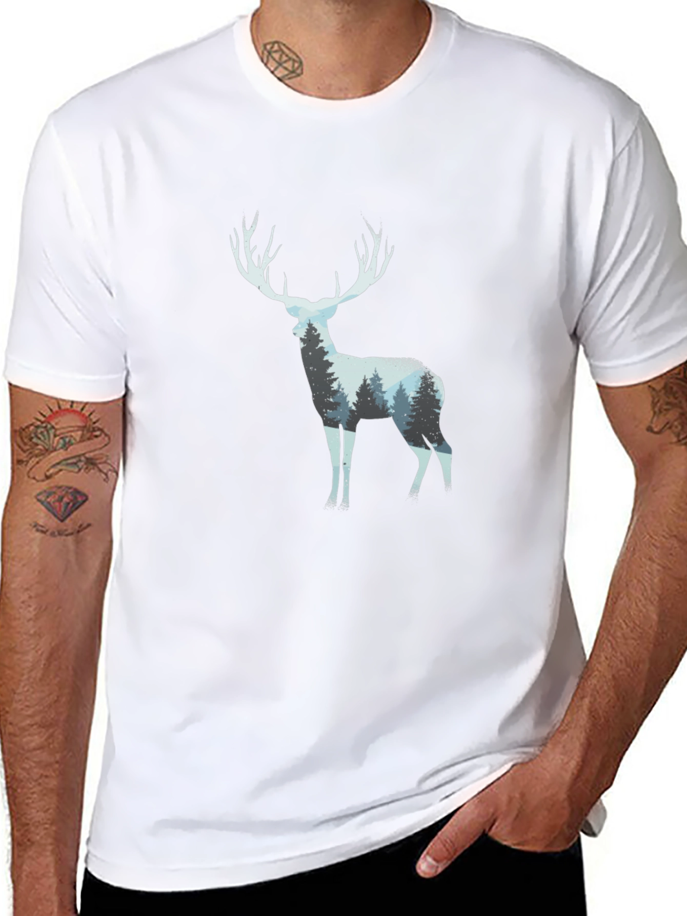 Deer Forest Silhouette Black T-Shirt