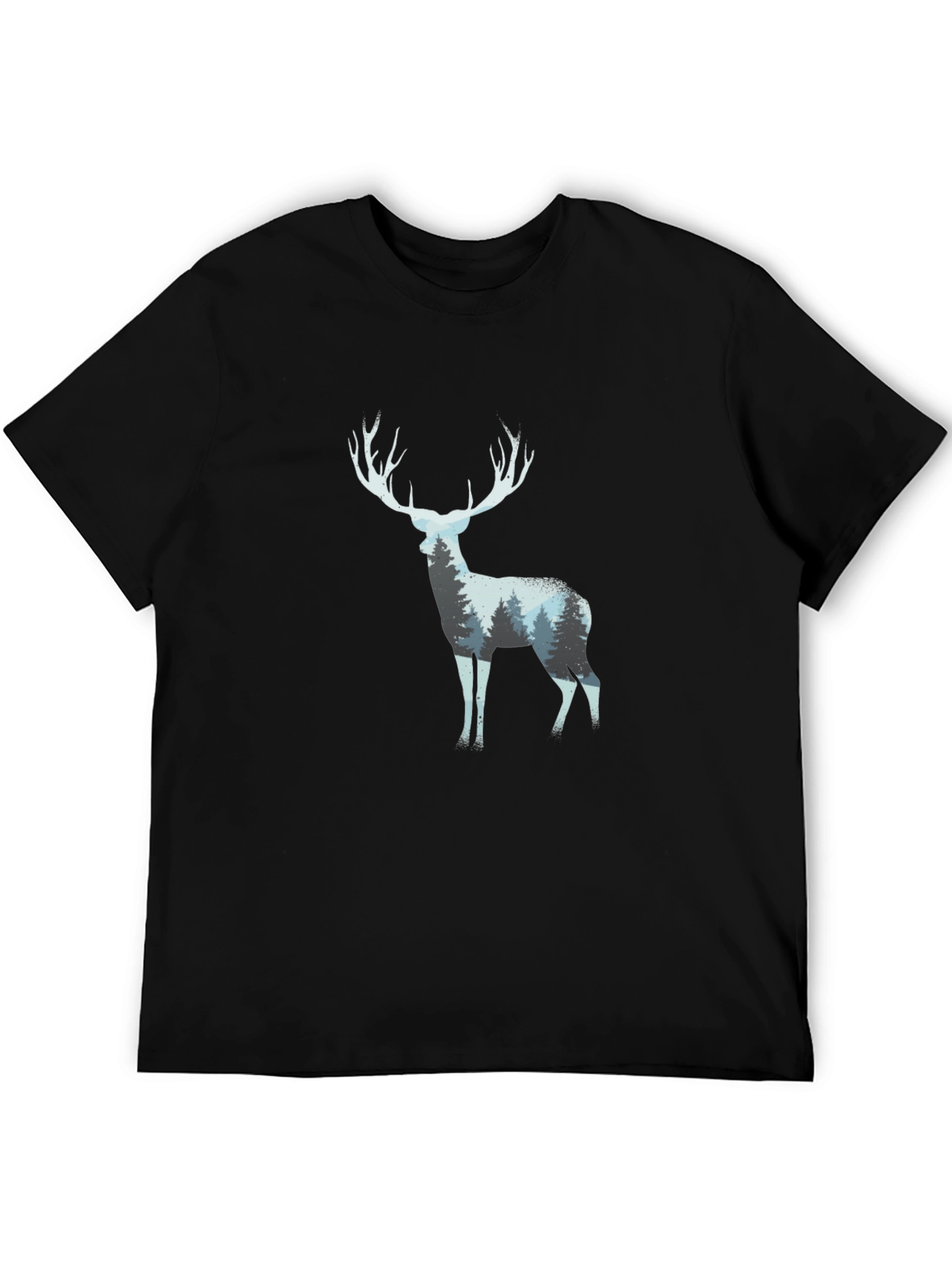 Deer Forest Silhouette Black T-Shirt