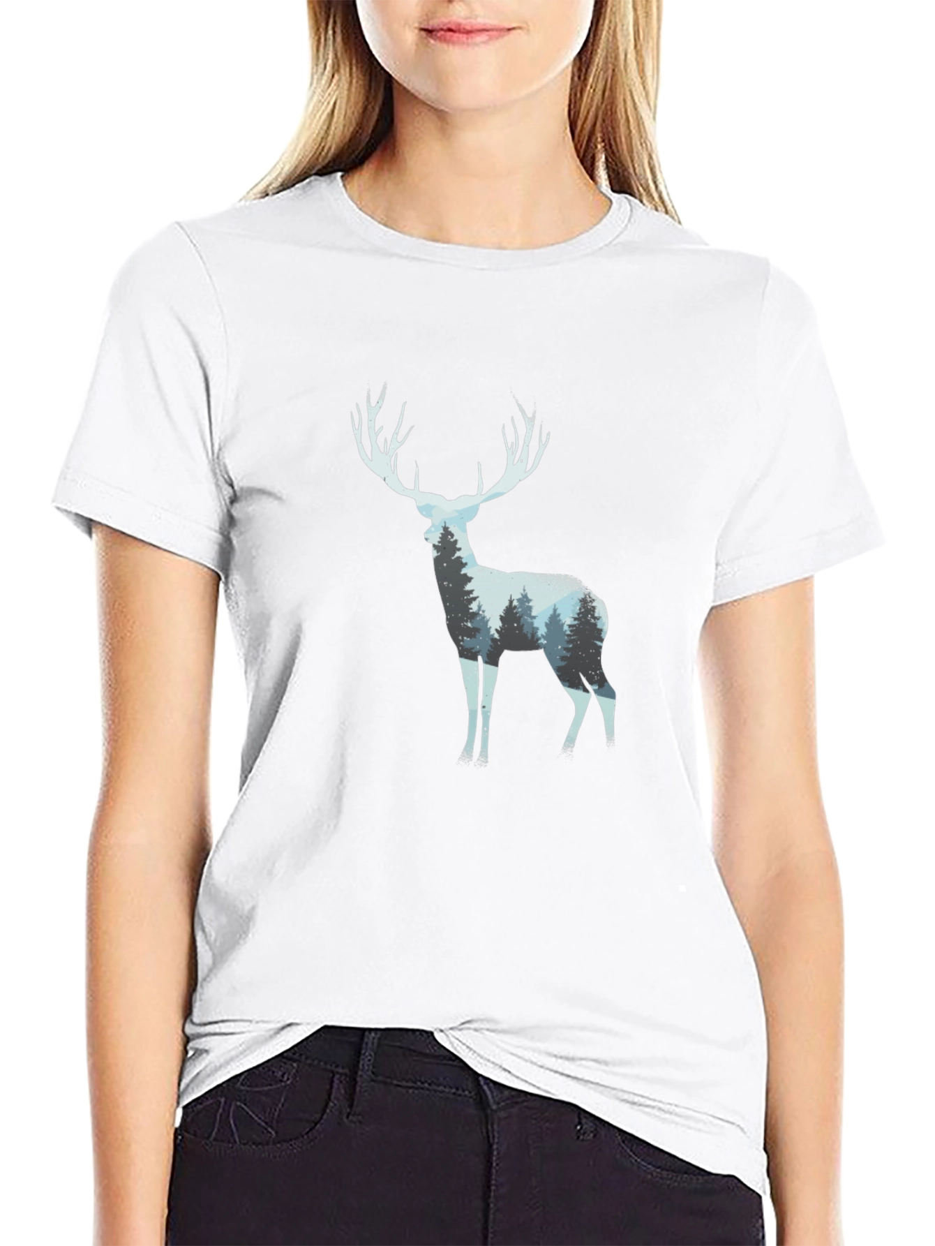 Deer Forest Silhouette Black T-Shirt