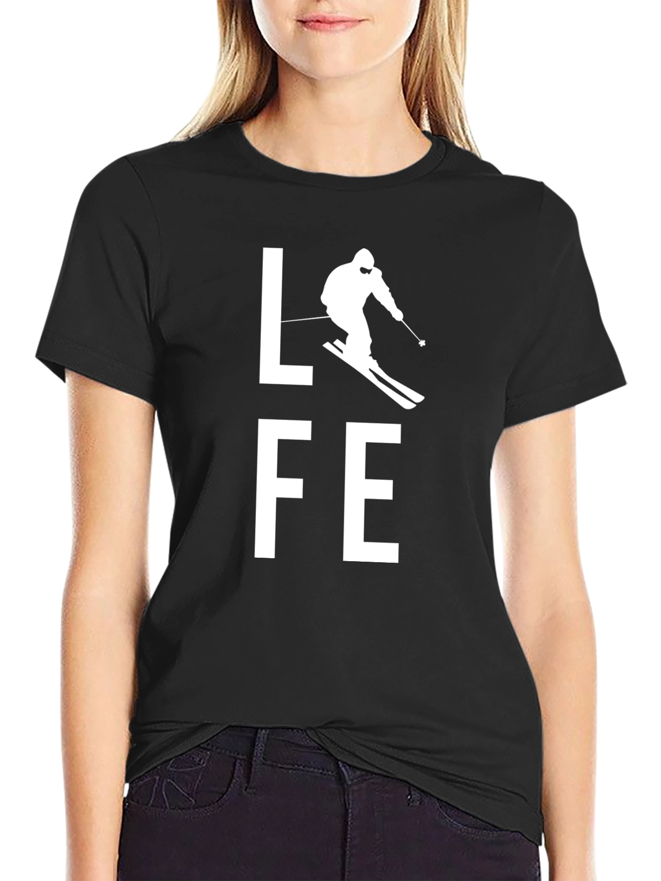 Skiing Life T-Shirt - Black Cotton Tee