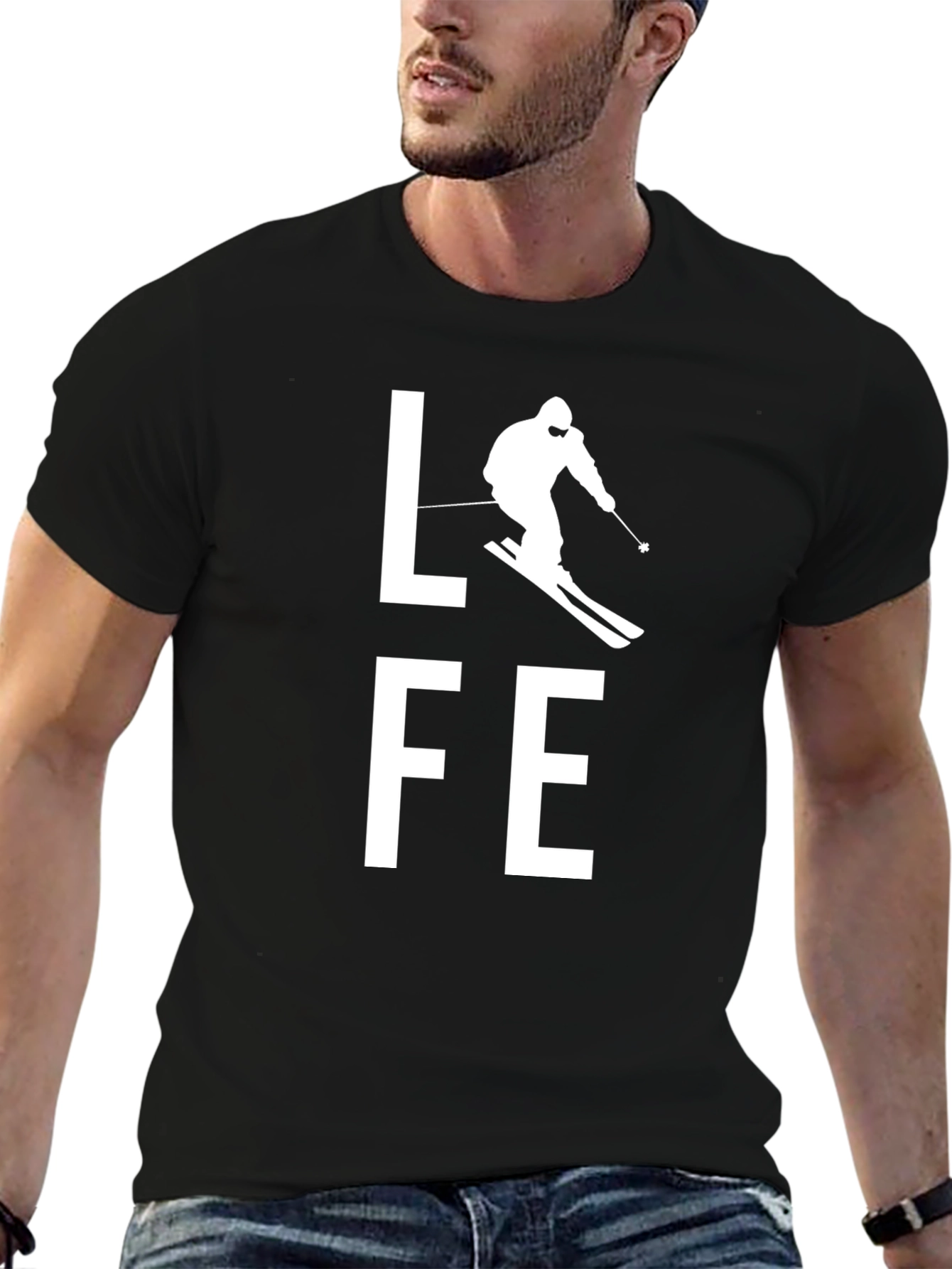 Skiing Life T-Shirt - Black Cotton Tee