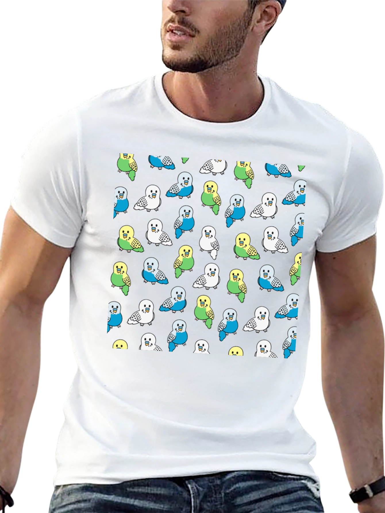 Parakeet Pattern T-Shirt - Fun Bird Lover Tee