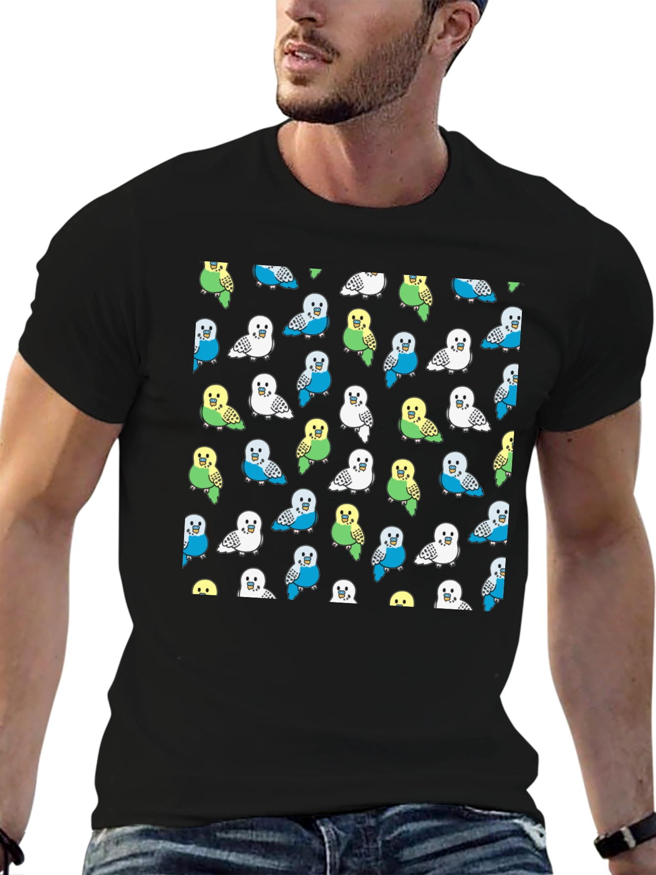 Parakeet Pattern T-Shirt - Fun Bird Lover Tee