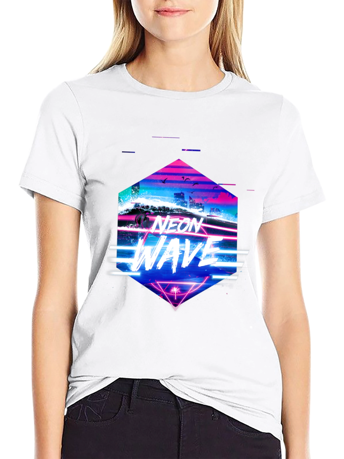 Neon Wave Graphic Tee - Retro Synthwave T-Shirt