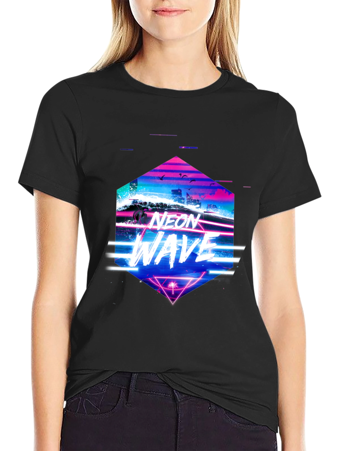 Neon Wave Graphic Tee - Retro Synthwave T-Shirt