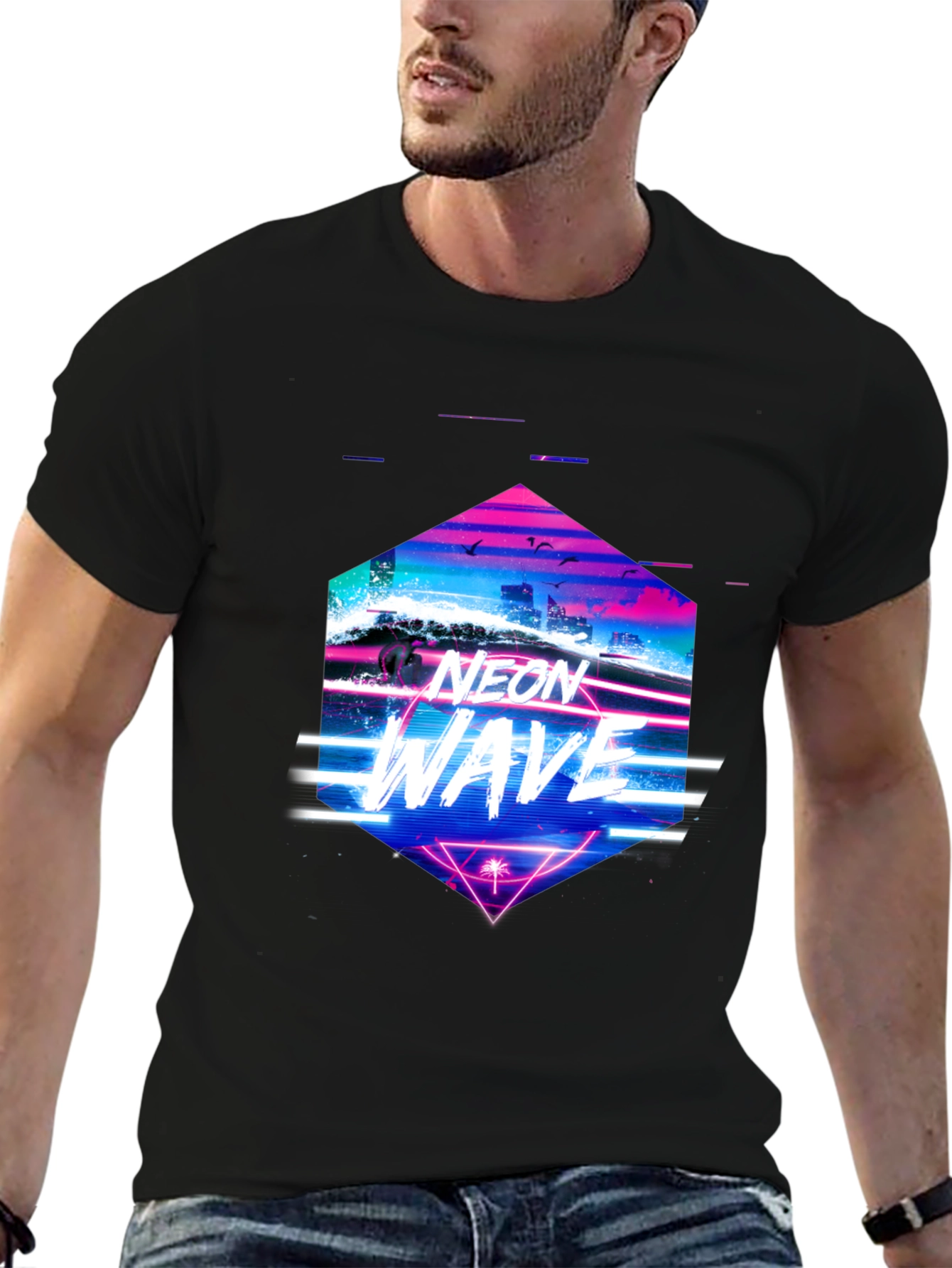 Neon Wave Graphic Tee - Retro Synthwave T-Shirt