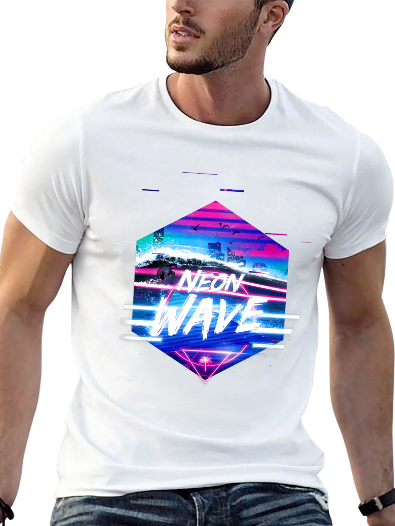 Neon Wave Graphic Tee - Retro Synthwave T-Shirt