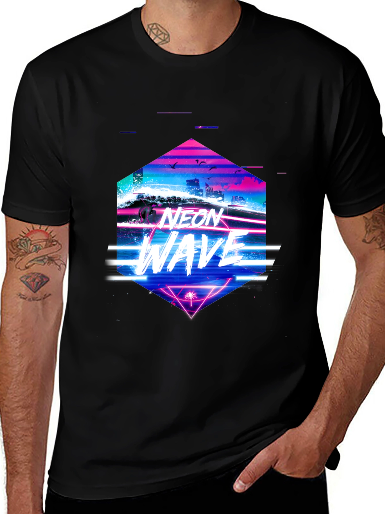 Neon Wave Graphic Tee - Retro Synthwave T-Shirt