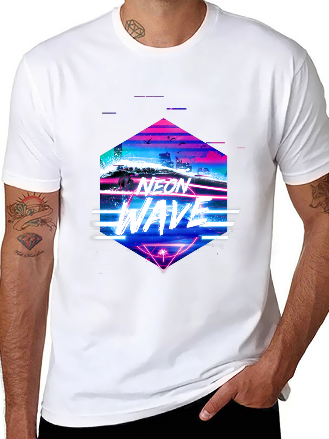 Neon Wave Graphic Tee - Retro Synthwave T-Shirt