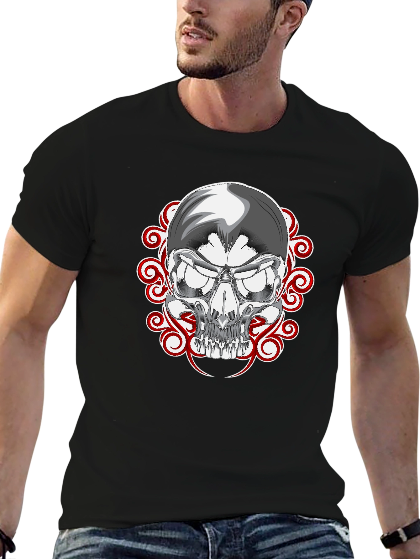 Skull Graphic Print Black Tee