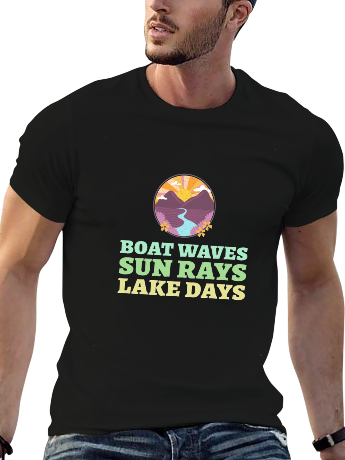 Boat Waves Sun Rays Lake Days Graphic Tee